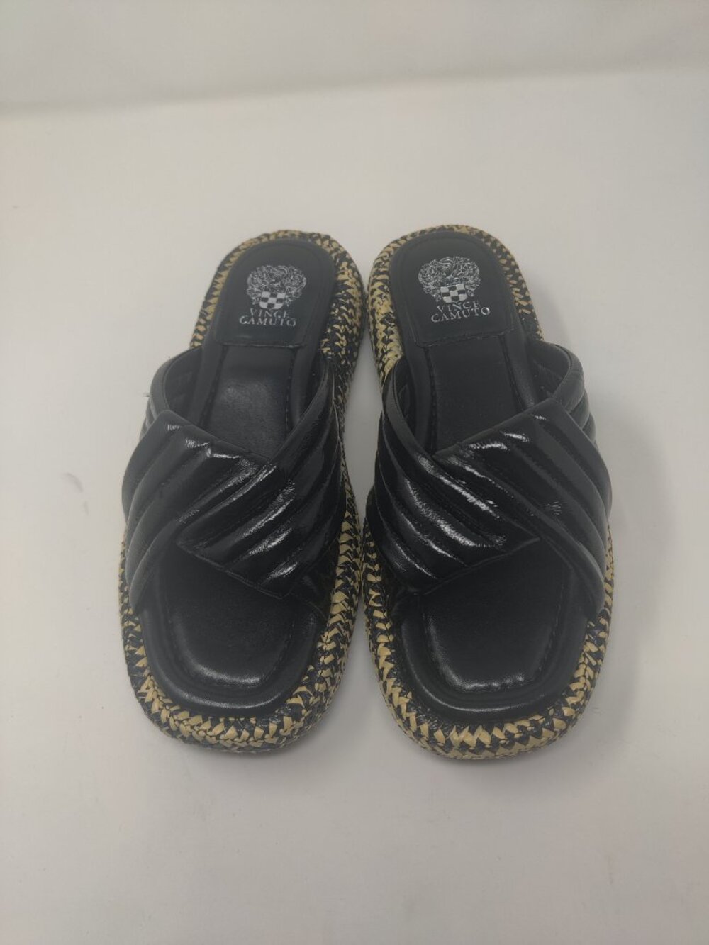 Vince Camuto Luesda Black Platform Slide Espadrille Leather Sandals 8.5M